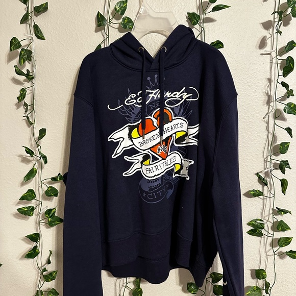 Ed Hardy Dark Blue Graphic Men's Sweater - Picture 1 of 3